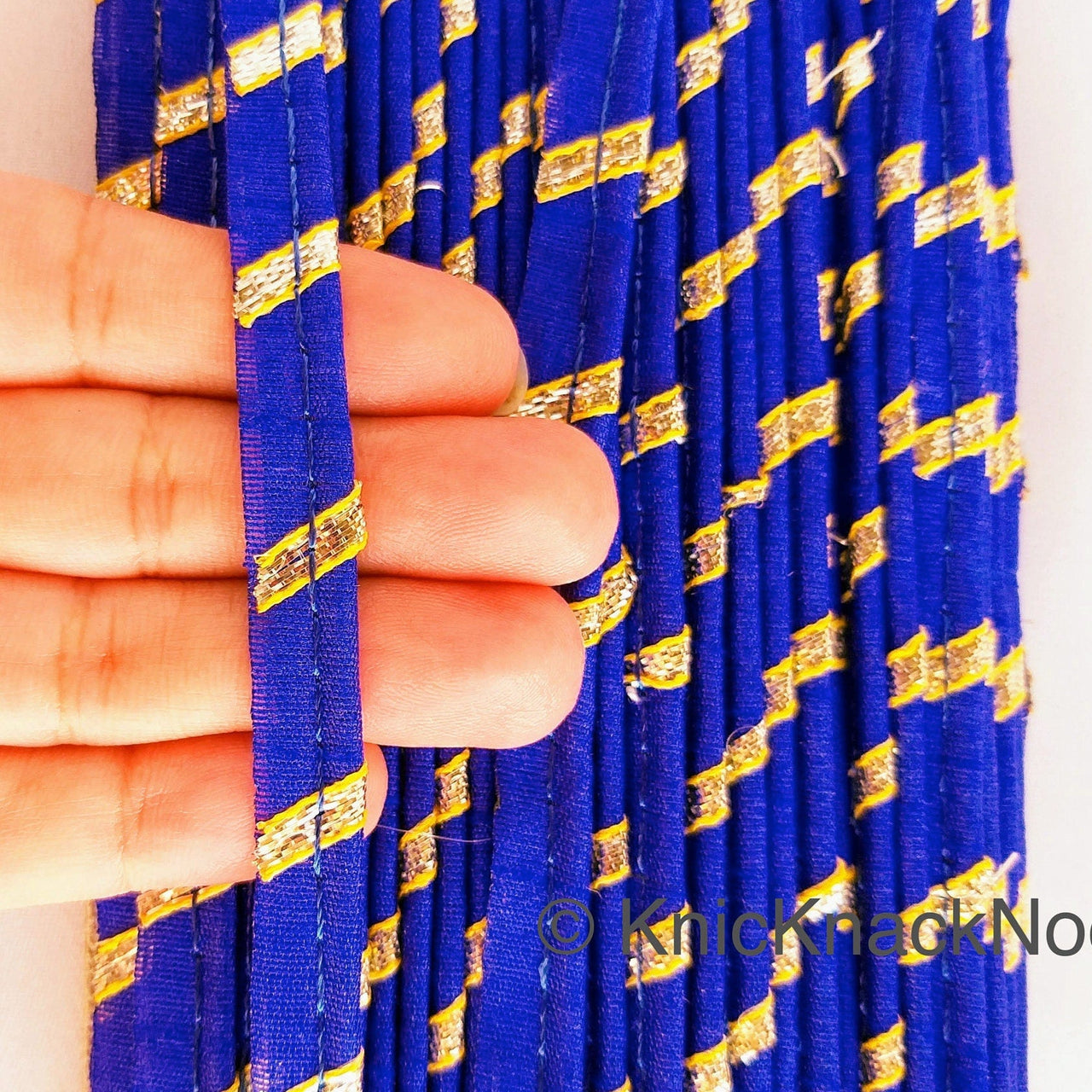 Royal Blue And Gold Stripes Piping Cord Trim, Approx. 8 mm wide, One Yard Trim