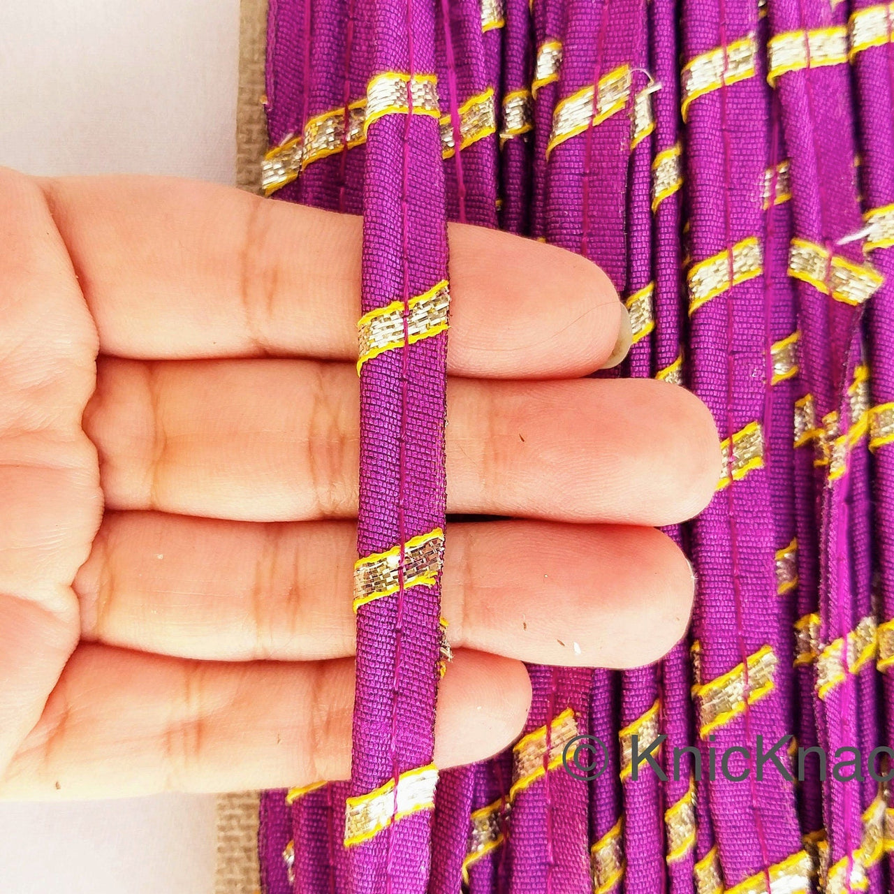 Dark Purple And Gold Stripes Piping Cord Trim, Approx. 8 mm wide, One Yard Trim