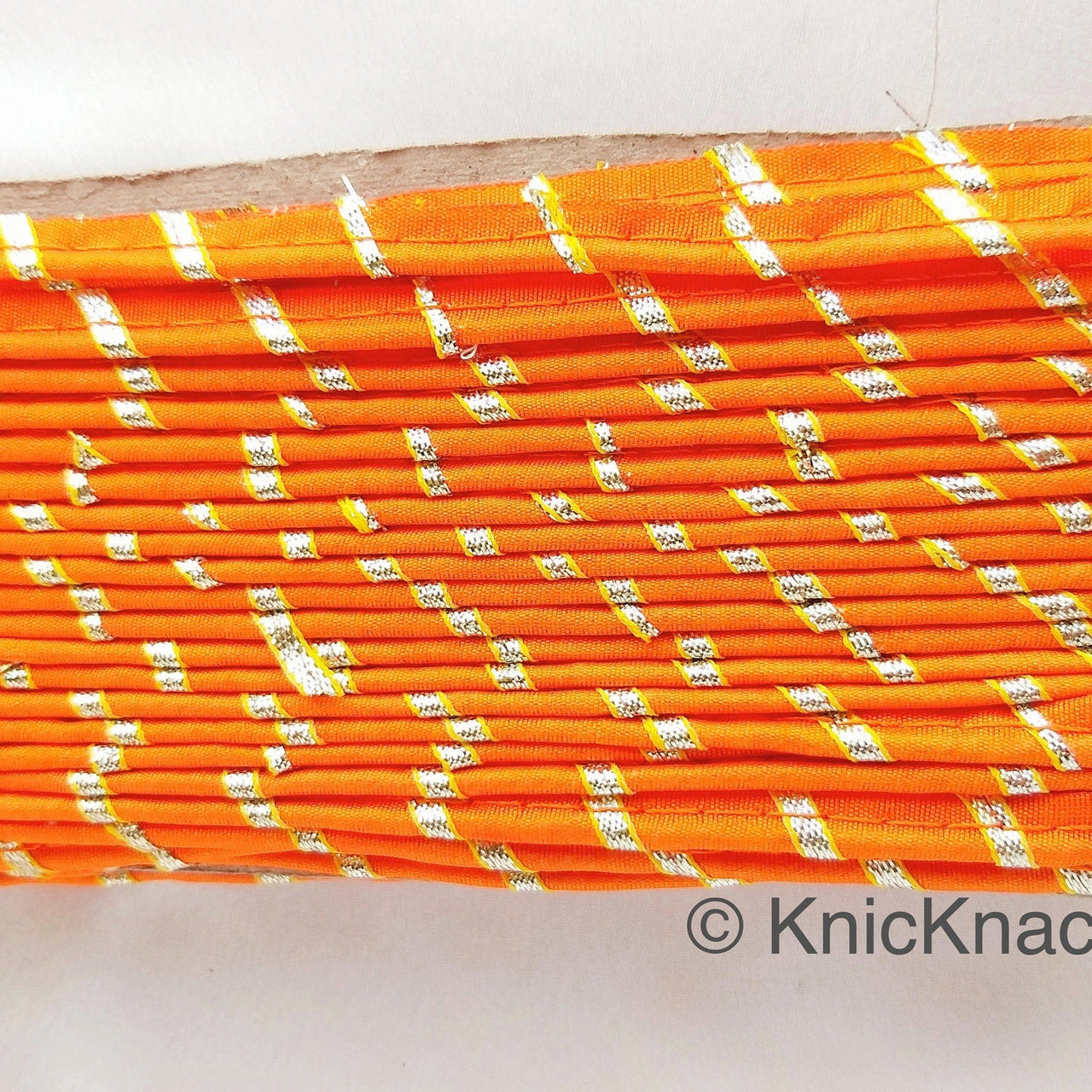Orange And Gold Stripes Piping Cord Trim, Approx. 8 mm wide, One Yard Trim