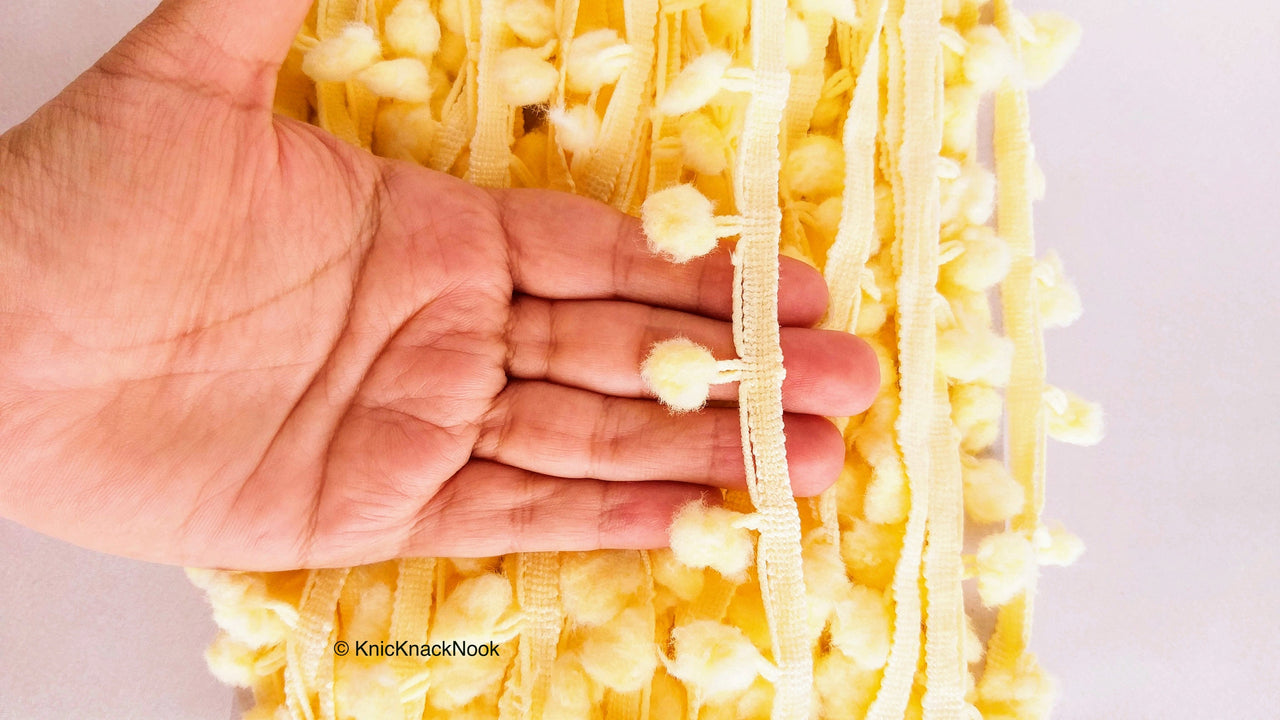 Light Yellow Pom Pom Fringe Trim, Pompom Trimming, Tassels