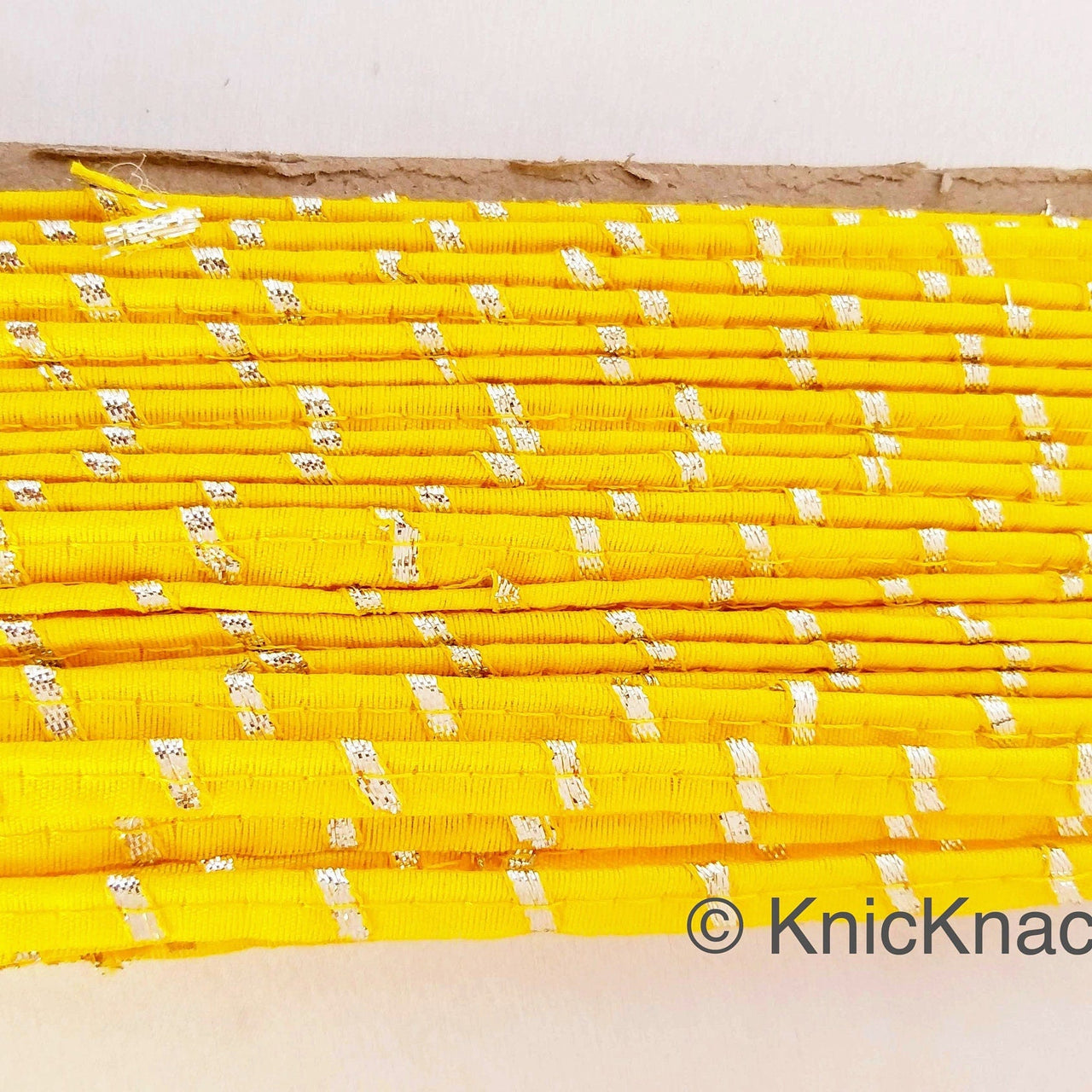 Yellow And Gold Stripes Piping Cord Trim, Approx. 8 mm wide, One Yard Trim