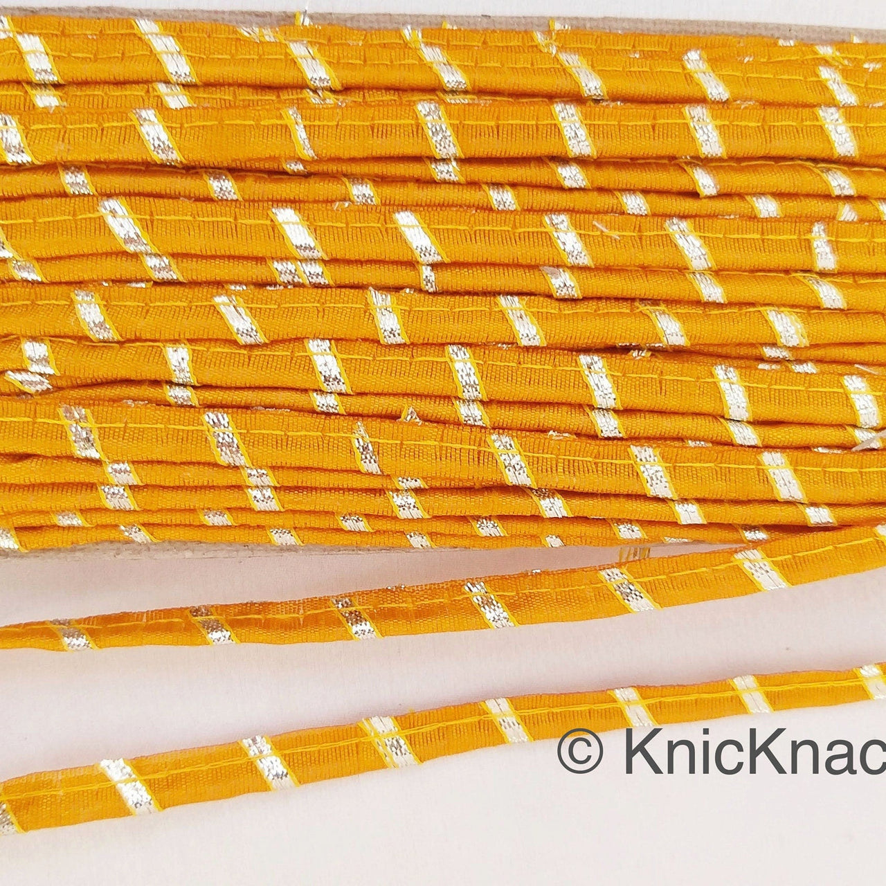 Yellow Buttercup And Gold Stripes Piping Cord Trim, Approx. 8 mm wide, One Yard Trim