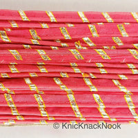 Thumbnail for Coral Pink And Gold Stripes Piping Cord Trim, Approx. 8 mm wide, One Yard Trim