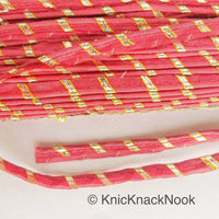 Thumbnail for Coral Pink And Gold Stripes Piping Cord Trim, Approx. 8 mm wide, One Yard Trim