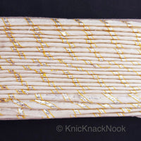 Thumbnail for Off White And Gold Stripes Piping Cord Trim, Approx. 8 mm wide, One Yard Trim