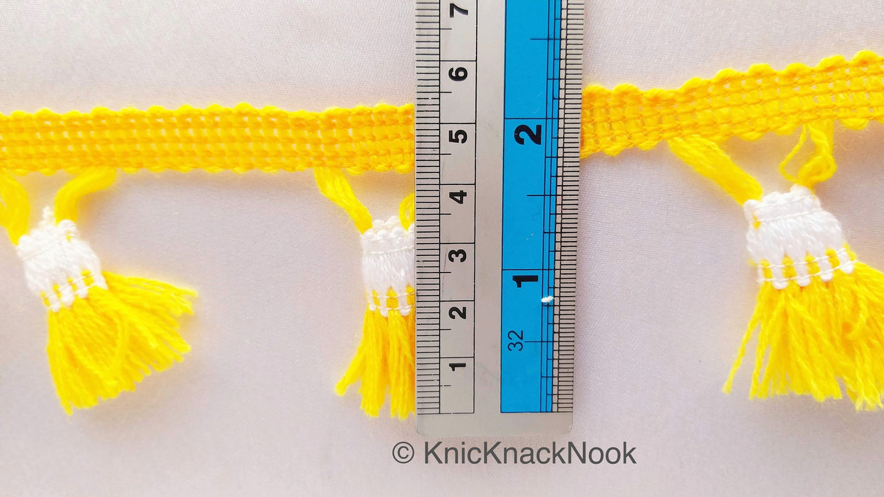 Yellow and White Tassel With Yellow Thread Lace Trim, Fringe Trim, Tassels