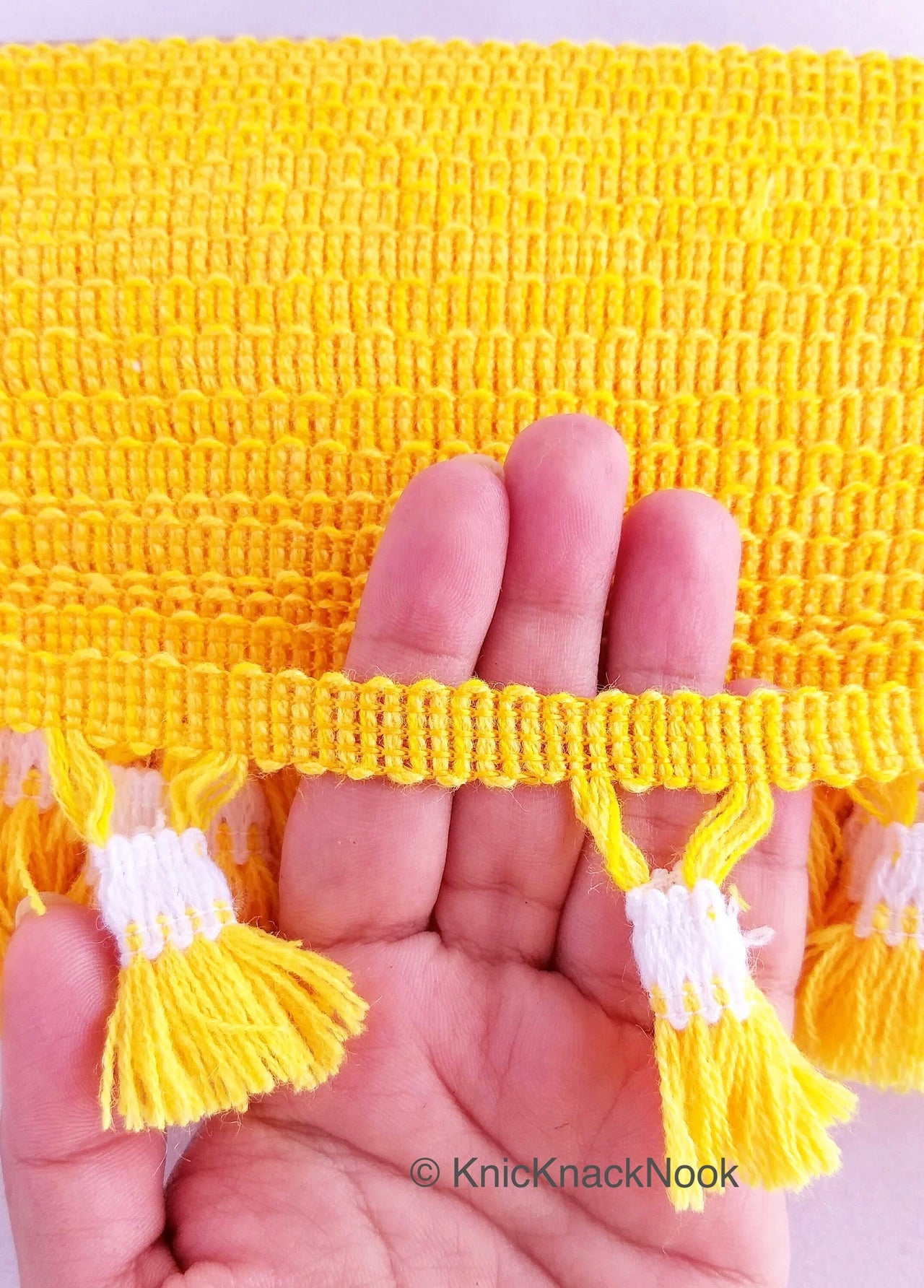 Yellow and White Tassel With Yellow Thread Lace Trim, Fringe Trim, Tassels