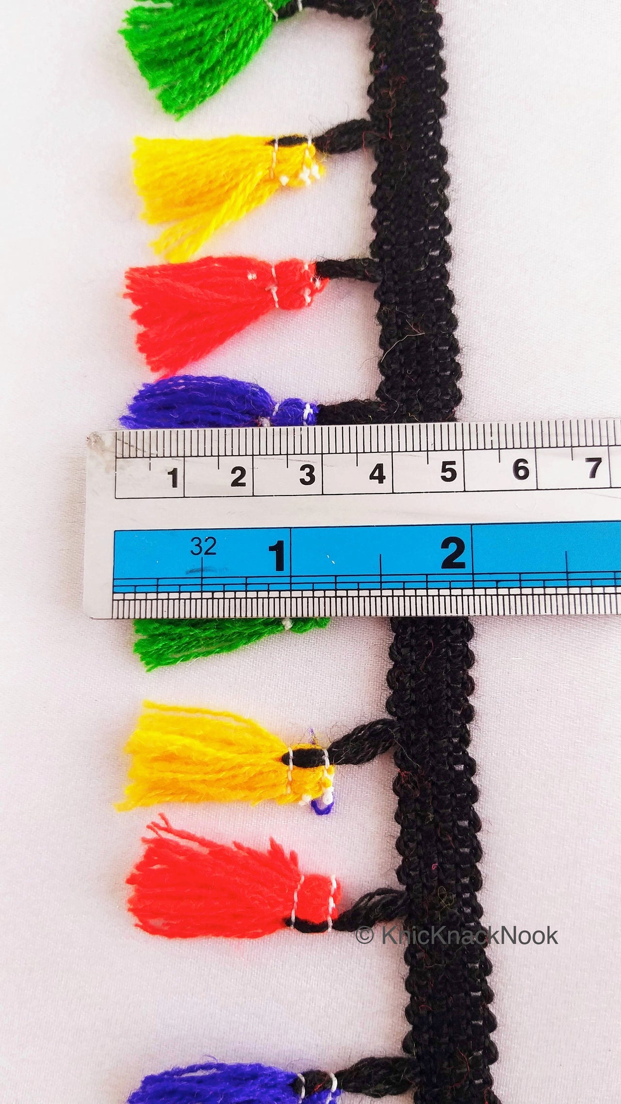 Multicoloured Tassels, Black Threads Fringe Trim