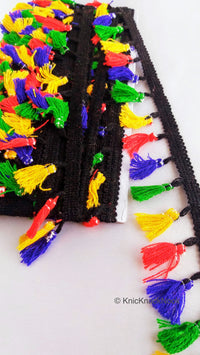 Thumbnail for Multicoloured Tassels, Black Threads Fringe Trim