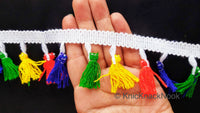 Thumbnail for Multicoloured Tassels, White Threads Fringe Trim