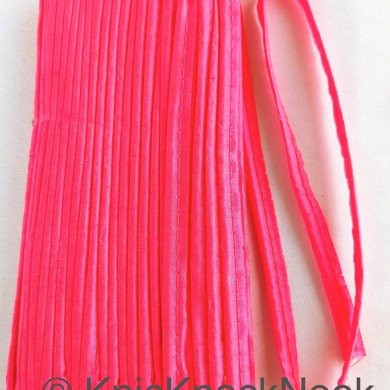 2mm Flanged Insertion Piping on 9mm Band, Watermelon Pink Art Silk Fabric Trim, Cord piping Trim