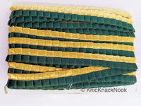 Thumbnail for Satin, Bottle Green & Gold Pleated Lace Trim,  Trim