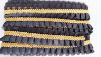 Thumbnail for Black Satin And Black Net Fabric Trim With Gold Embroidery Trimming, Pleated Lace Trim,  Trim