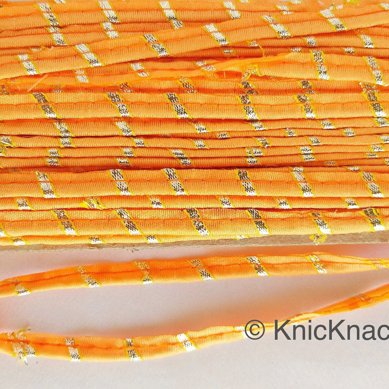Peach Orange And Gold Stripes Piping Cord Trim, Approx. 8 mm wide, One Yard Trim