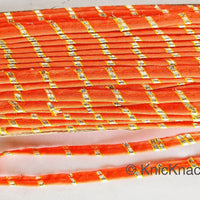 Thumbnail for Dark Salmon And Gold Stripes Piping Cord Trim, Approx. 8 mm wide, One Yard Trim