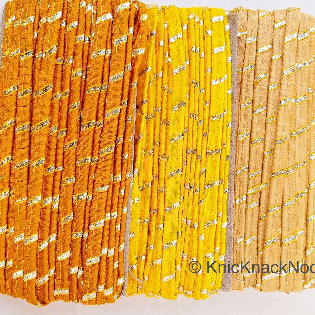 Yellow And Gold Stripes Piping Cord Trim, Approx. 8 mm wide, One Yard Trim