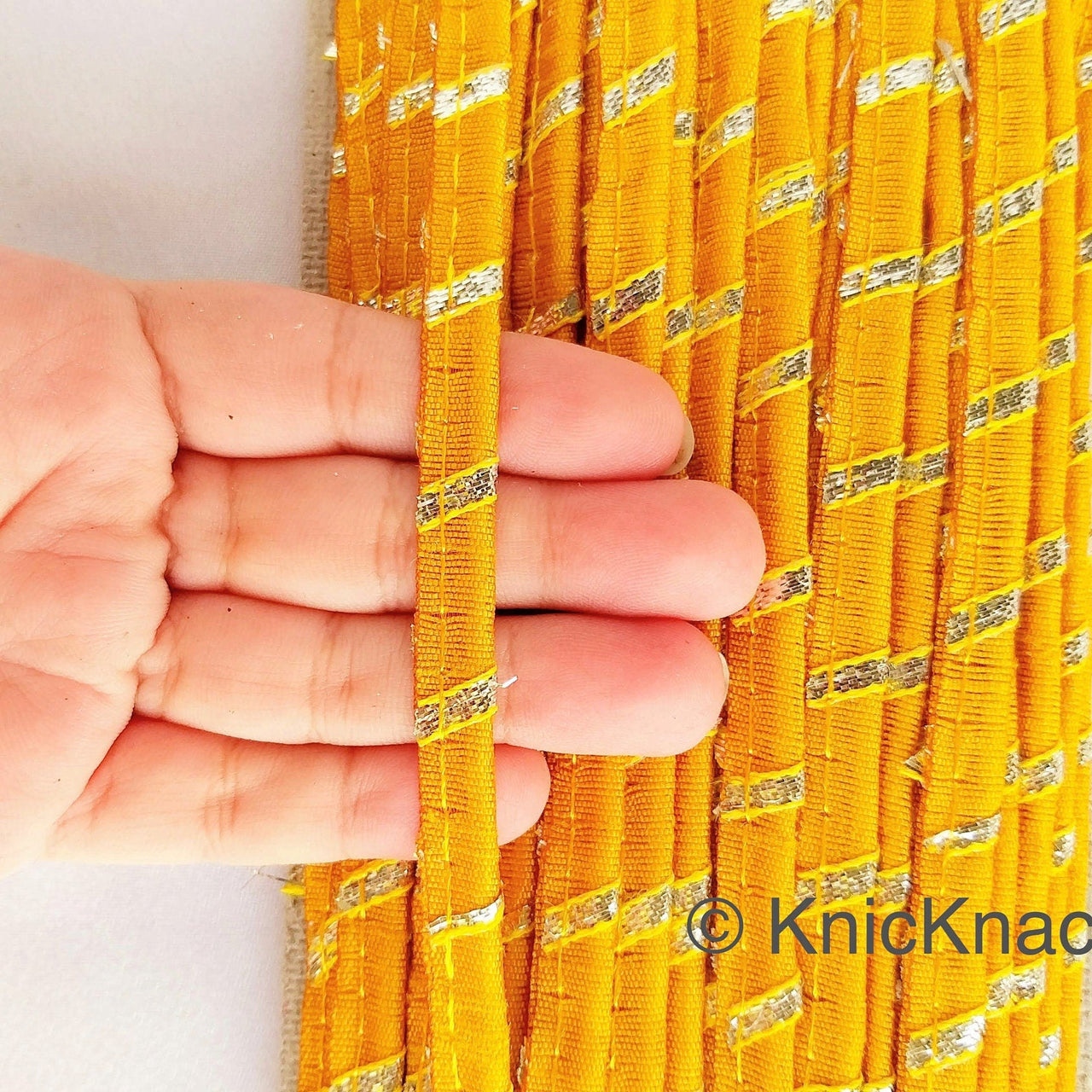 Yellow Buttercup And Gold Stripes Piping Cord Trim, Approx. 8 mm wide, One Yard Trim