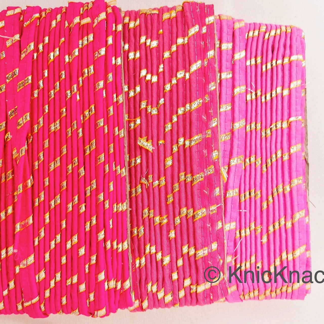 Pink And Gold Stripes Piping Cord Trim, Approx. 8 mm wide, One Yard Trim