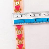 Thumbnail for Peach Tissue Fabric Trim with Pink & Gold Embroidery With Gold Sequins, , Lace Trim By 2 Yards Indian Decorative Trim