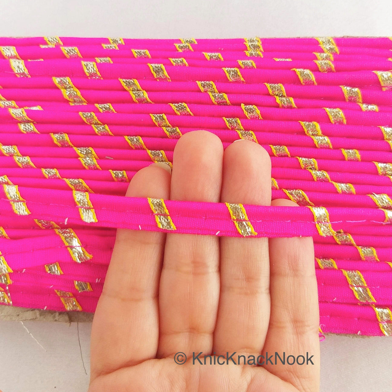 Fuchsia Pink And Gold Stripes Piping Cord Trim, Approx. 8 mm wide, One Yard Trim