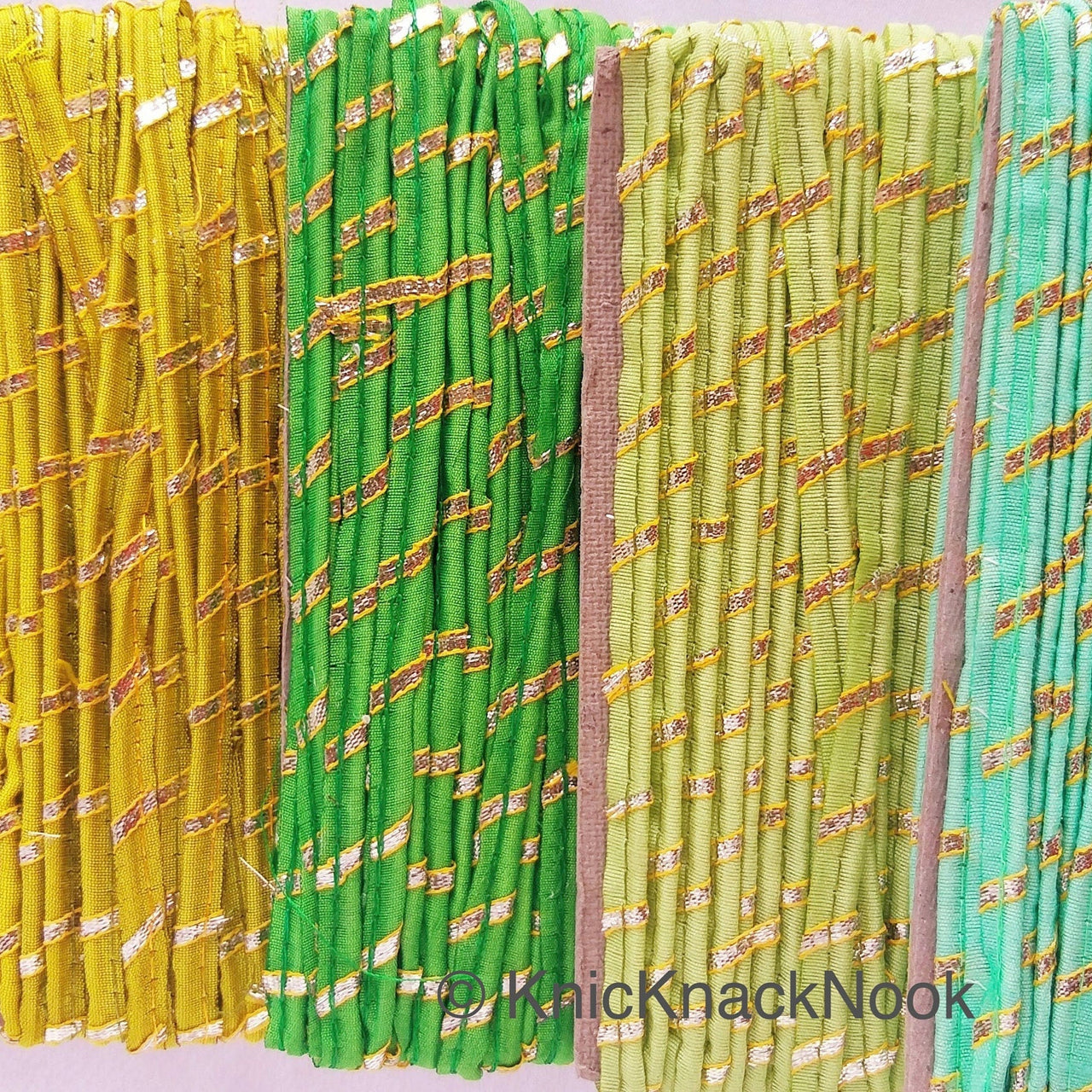 Light Green And Gold Stripes Piping Cord Trim, Approx. 8 mm wide, One Yard Trim