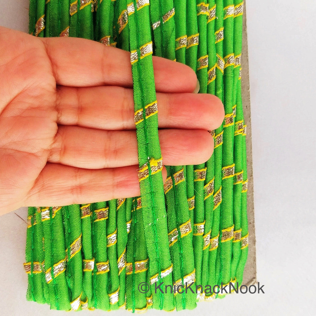 Green And Gold Stripes Piping Cord Trim, Approx. 8 mm wide, One Yard Trim