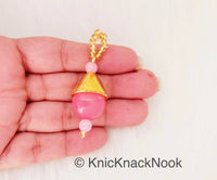 Thumbnail for Pink Bead Tassels Latkan, Indian Antique Distressed Latkans, Gold Beaded Danglers