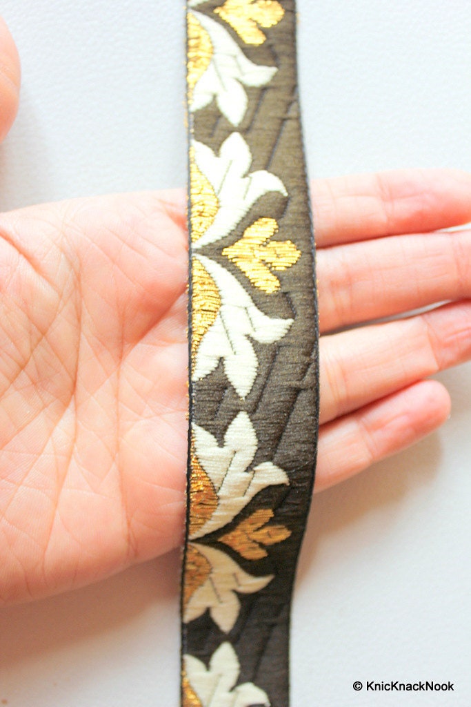 Wholesale Brown, Gold And Beige Embroidery Fabric Lace Trim, Approx. 28mm Wide