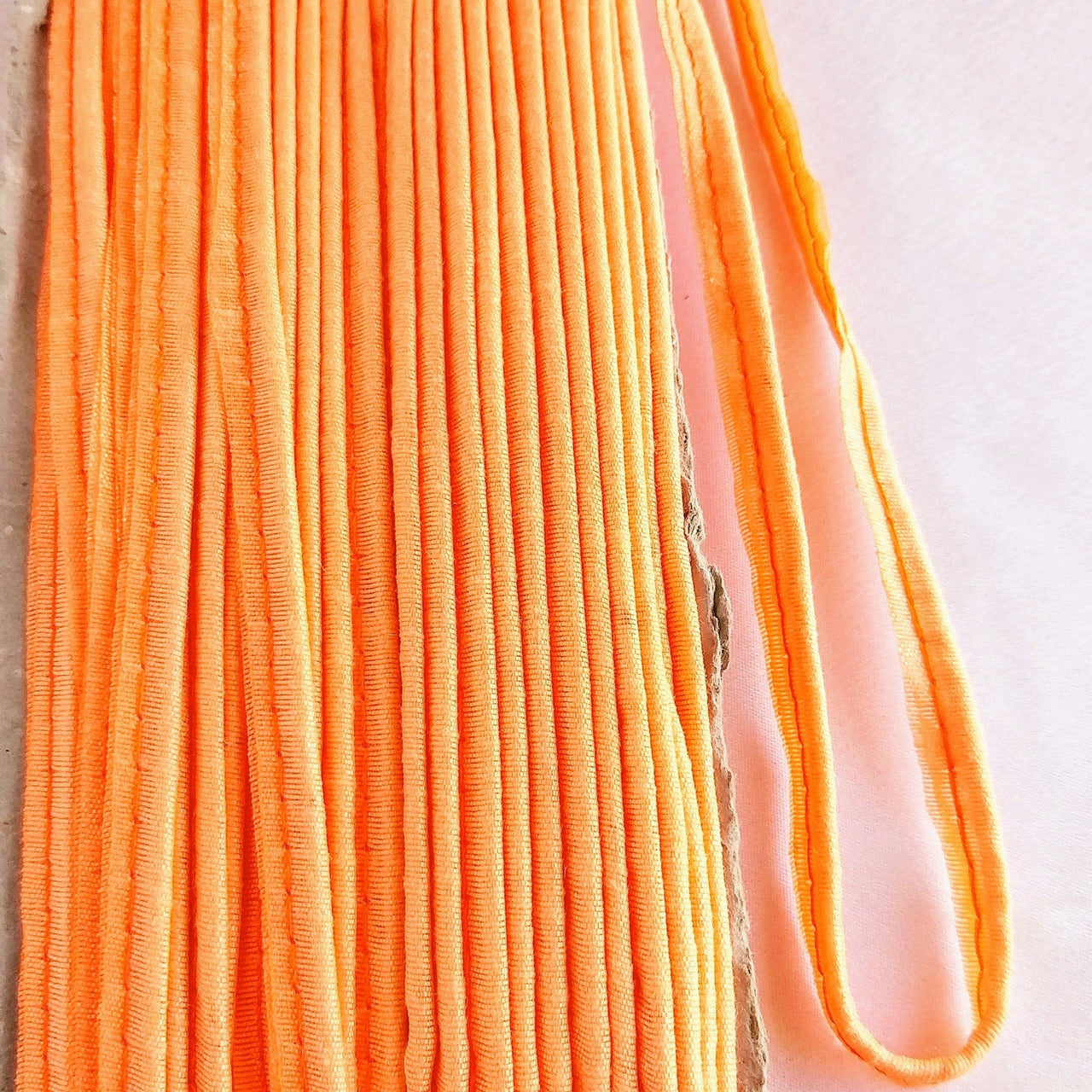 2mm Flanged Insertion Piping on 9mm Band, Light Orange Art Silk Fabric Trim, Cord piping Trim