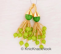 Thumbnail for Green Beads Tassels Latkan, Indian Antique Distressed Latkans, Gold Beaded Danglers