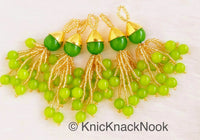 Thumbnail for Green Beads Tassels Latkan, Indian Antique Distressed Latkans, Gold Beaded Danglers