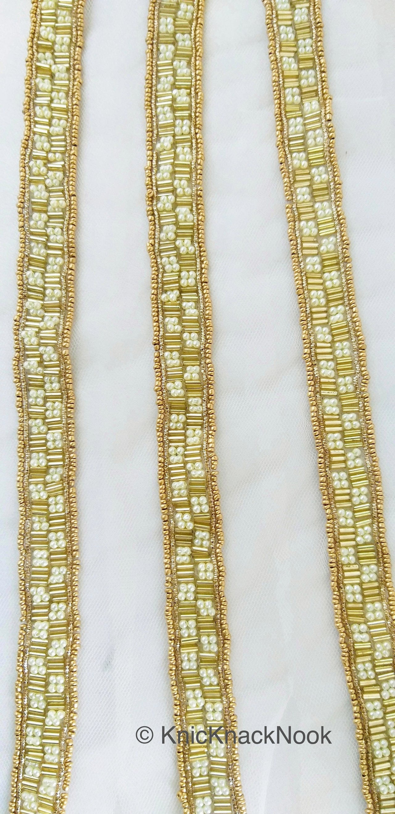 Gold Beaded Trim, Pearl Trim, Embroidered Lace Trim