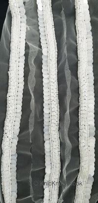 Thumbnail for White Net Lace With White Sequins and Beads, Exclusive Laces, Sequinned Trimming