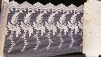 Thumbnail for White Net Trim With Beautiful Floral Embroidery, Approx. 10.5 Inches wide, Lace Trim
