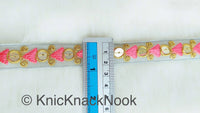 Thumbnail for Grey Tissue Fabric Trim with Pink & Gold Embroidery With Gold Sequins, , Lace Trim By 2 Yards Indian Decorative Trim