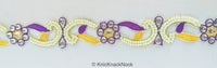 Thumbnail for Floral Embroidered Cutwork Trim, Yellow Embroidery, Beaded Floral Trim