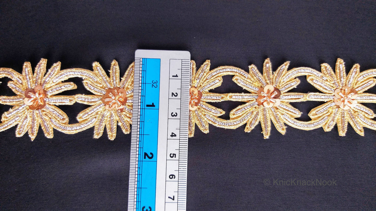 Embroidered Silver And Gold Zardozi Floral Trim, Threadwork Lace, Indian Trim