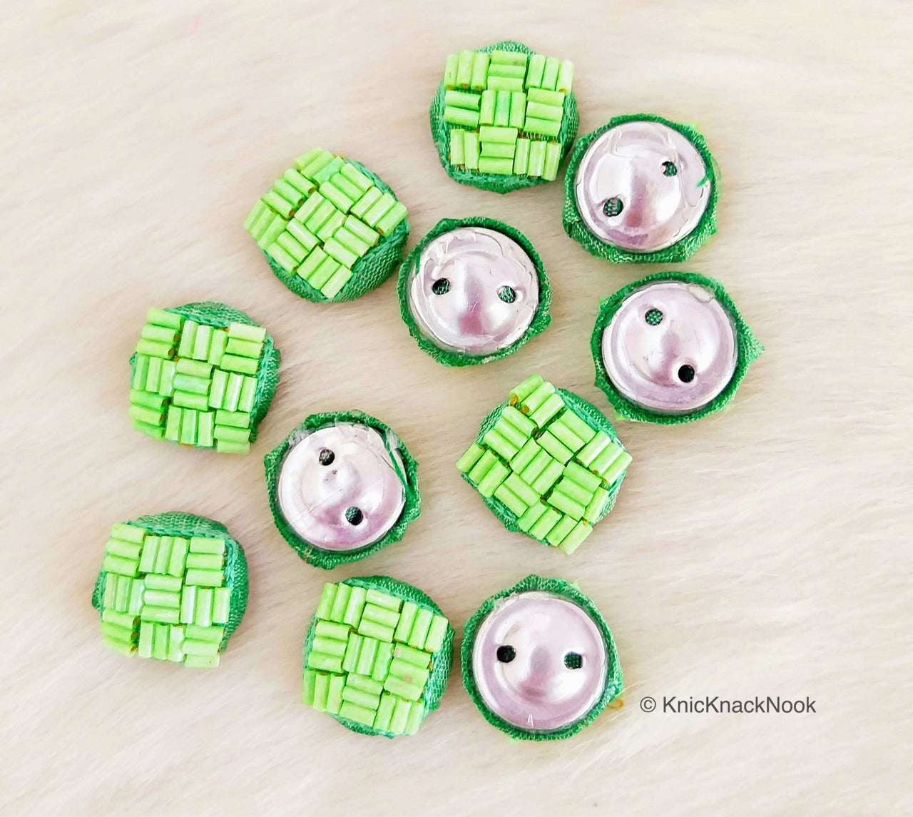 Hand Embroidered Designer Green Buttons