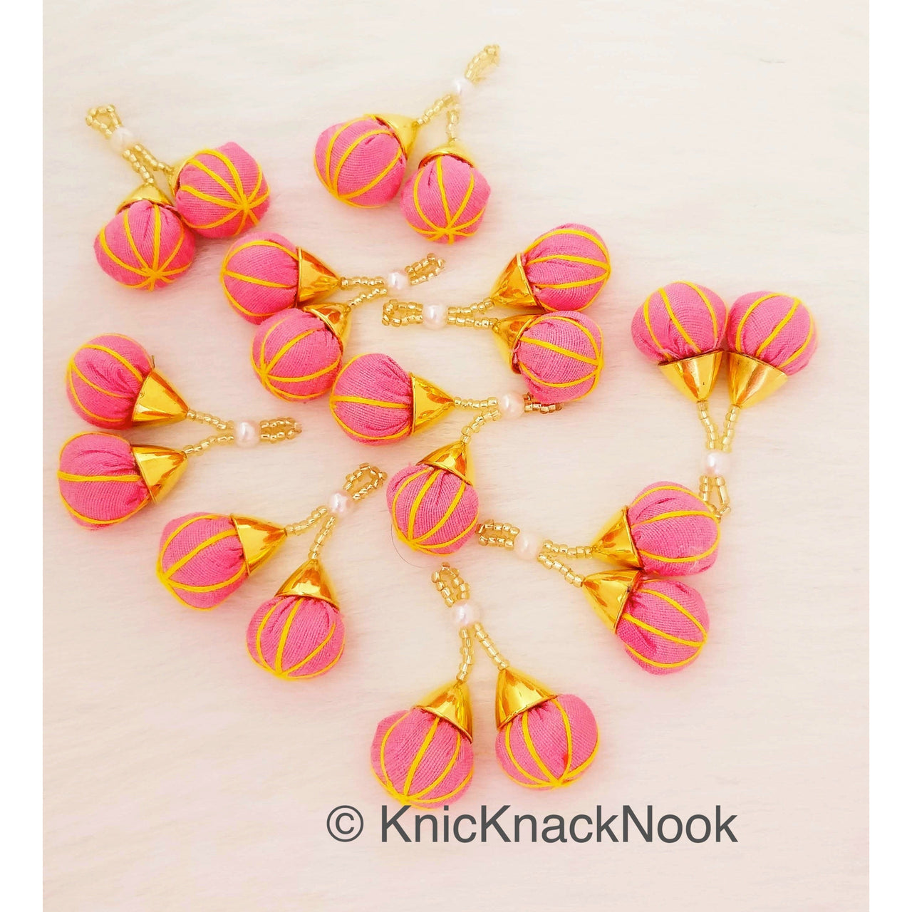 Baby Pink Tassels Art Silk Fabric Balls Bunch, Latkan, Embellishments