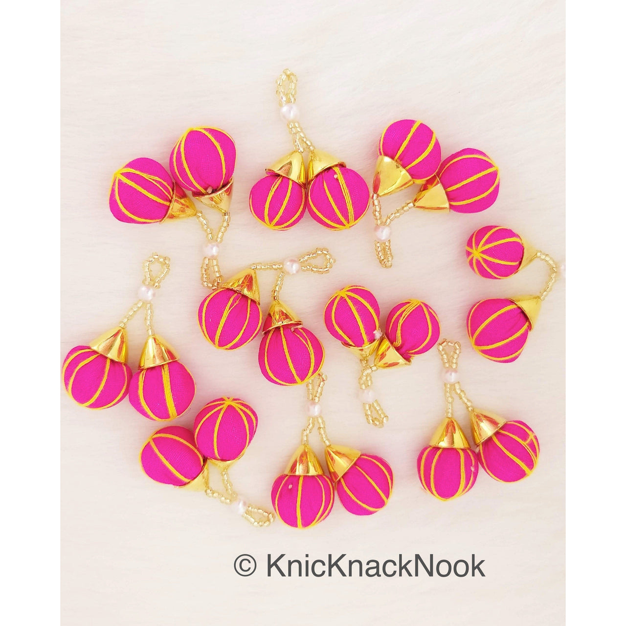 Fuchsia Pink Tassels Art Silk Fabric Balls Bunch, Latkan, Embellishments
