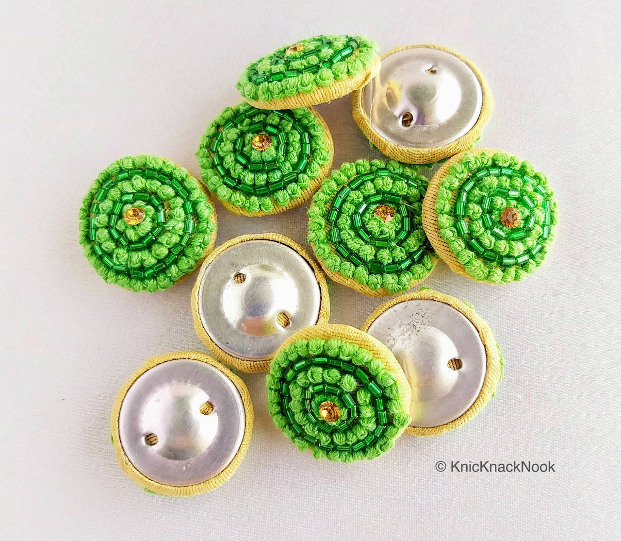 Hand Embroidered Green Embroidered Buttons