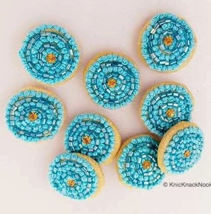 Hand Embroidered Blue Embroidered Buttons