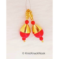 Thumbnail for Red Bead Tassels Latkan, Indian Antique Distressed Latkans, Gold Beaded Danglers