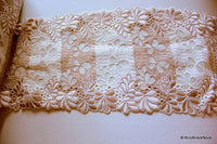 Thumbnail for Off White And Light Brown Net Lace Trim With Embroidered Flowers 6 inches wide , Decorative Trim, Upholstery Trim
