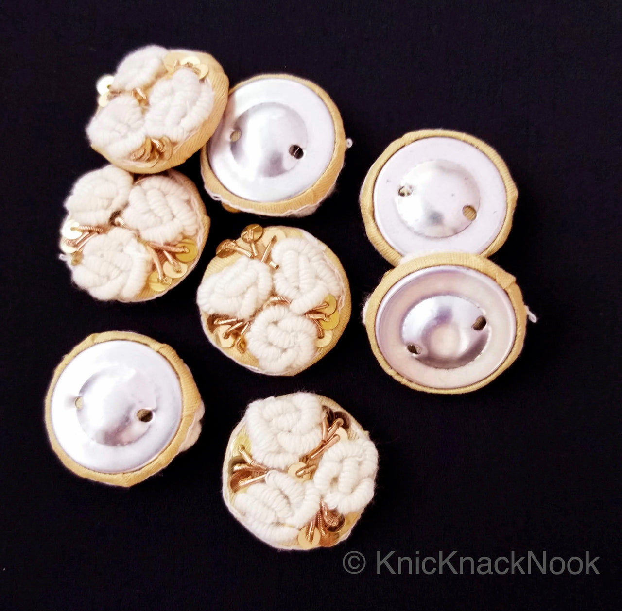Hand Embroidered Off White Buttons
