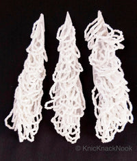 Thumbnail for Handmade White Beaded Teardrop Applique, Beads Sew On Applique Motif