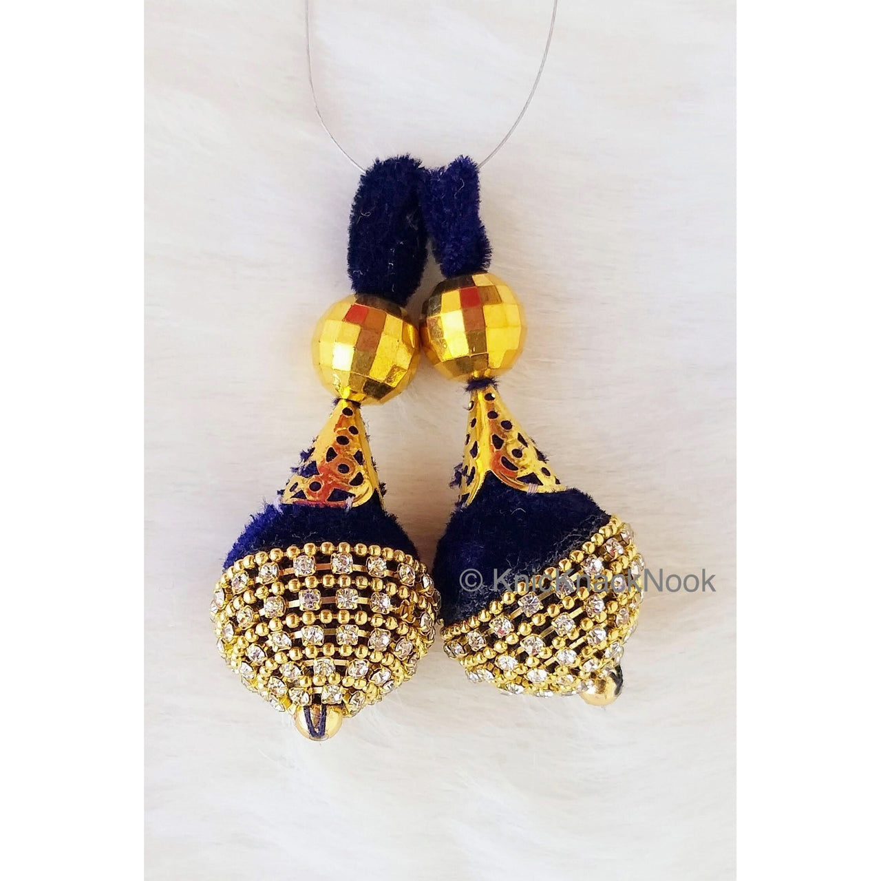 Violet Ball Shaped Velvet Fabric Latkan With Gold Beads and Diamante, Indian Embellishment, Wedding Tassels