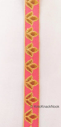 Thumbnail for Salmon Pink and Gold Floral Jacquard Trim, Trim By 4 Yards, Craft Decorative Ribbon