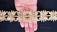 Thumbnail for Embroidered Silver And Gold Zardozi Floral Trim, Threadwork Lace, Indian Trim