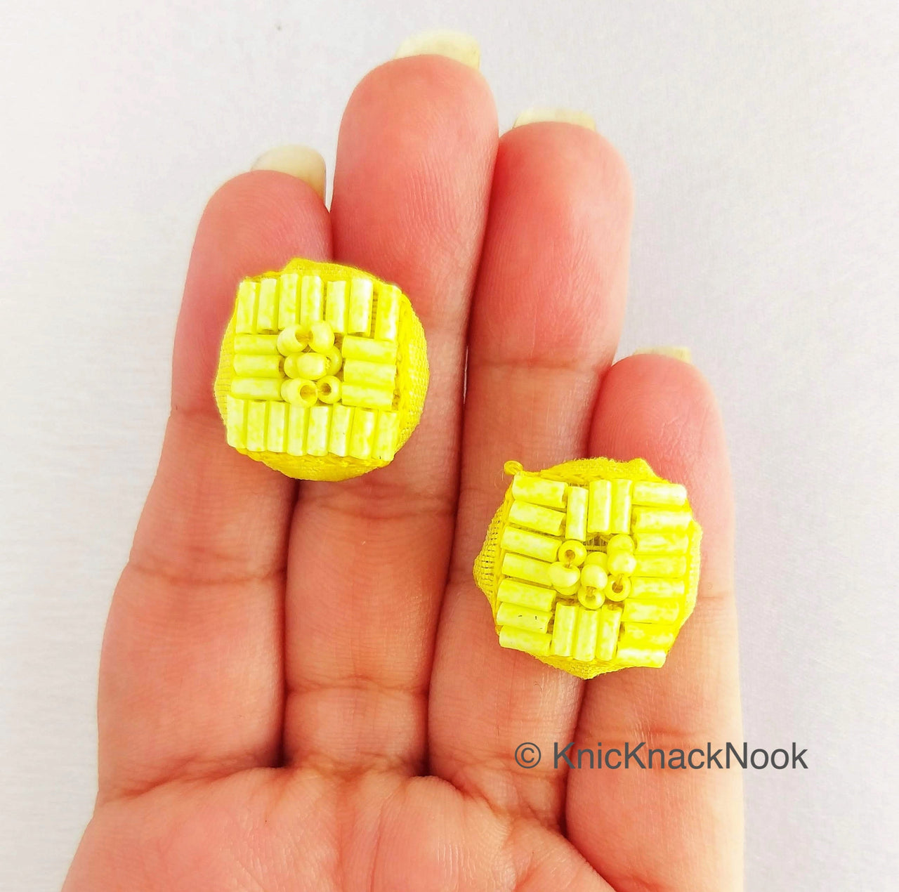 Hand Embroidered Designer Yellow Buttons